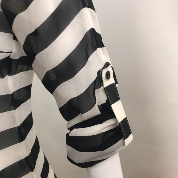 Silk b/w striped button down shirt blouse - Picture 8 of 8